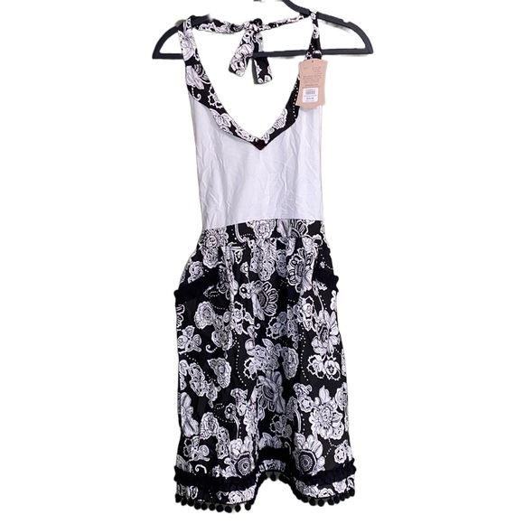 NWT👩‍🍳Sur La Table Black & White Cotton Vintage Inspired Apron Pockets, Neck Tie - Picture 1 of 14